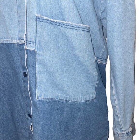 Zara Trafaluc Collection Distressed Two Toned Denim Button Down Shirt Size Mediu - Picture 3 of 8